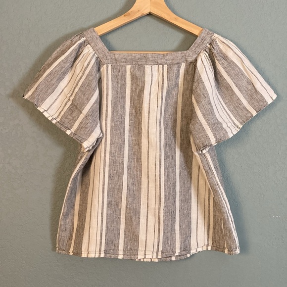 Banana Republic Square-Neck Puff-Sleeve Blouse ~ Extra Small ~ Black and White - Picture 2 of 9